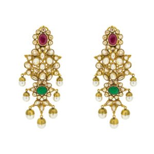 Gold Earrings with polki and gemstones