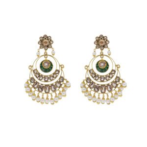 Gold Earrings with Meenakari, Polki and White Pearls