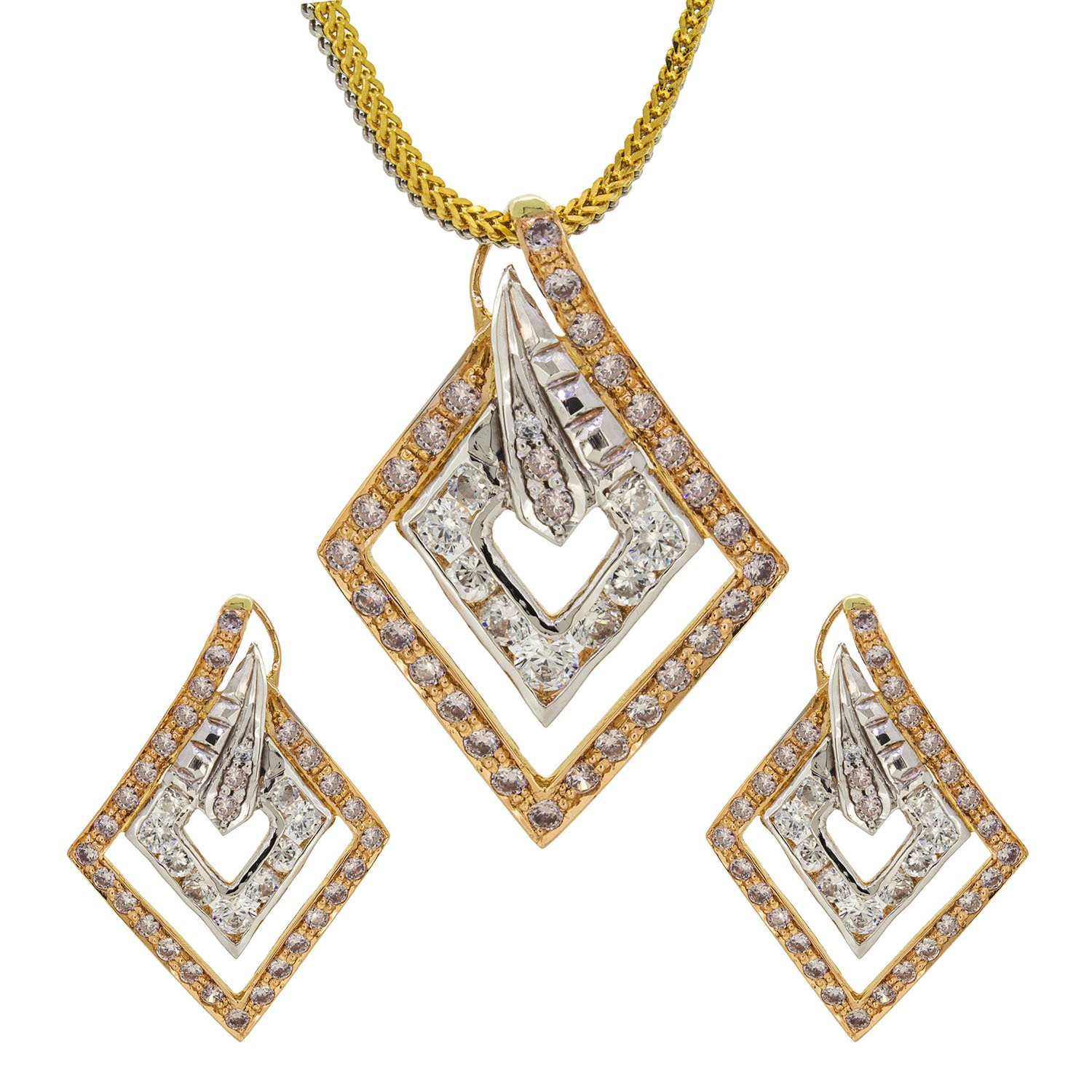 Gold Locket set with Cubic Zircons 