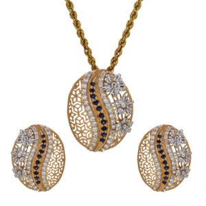 Gold Locket set with cubic zircons and blue sapphire