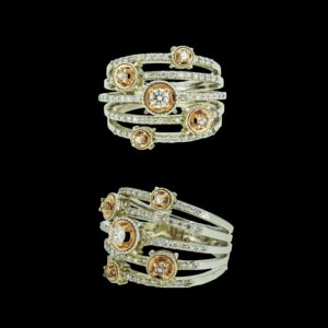 Gold ring studded with brilliant and rose cut diamonds