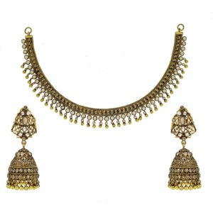 Gold antique necklace set with polki