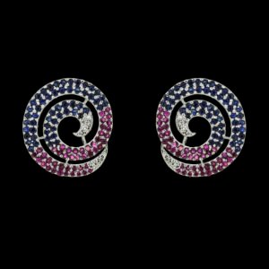 Gold Earring with diamonds,ruby and blue sapphire