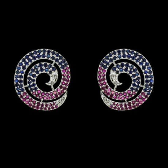 Gold Earring with diamonds,ruby and blue sapphire