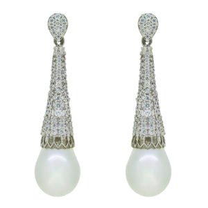 Gold Earrings with CZ and pearl