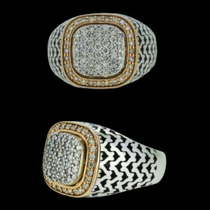 Gold ring with black enamel studded with diamonds