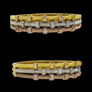 Gold bracelet in tri color studded with diamonds