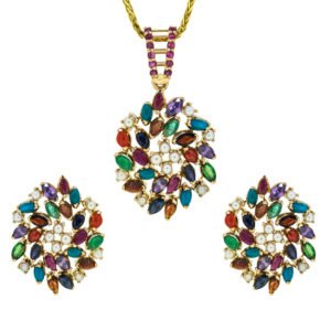Gold pendant set with naurattan gemstones