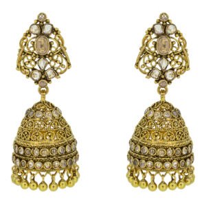 Gold jhumki with polki stones