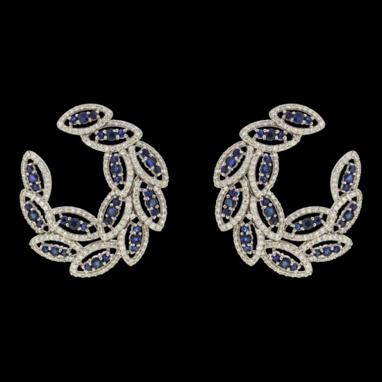 Gold Earring with diamonds and blue sapphire