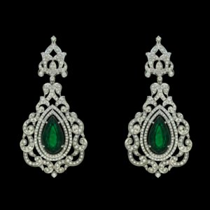 Gold and diamond earring with gemstone