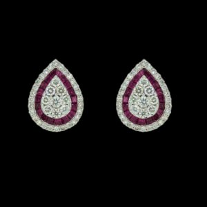 Gold earrings studded with diamonds and rubies