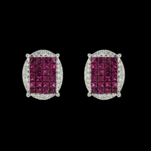 Gold earrings studded with diamonds and rubies