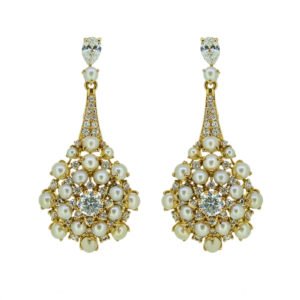 Gold earrings with CZ and pearls